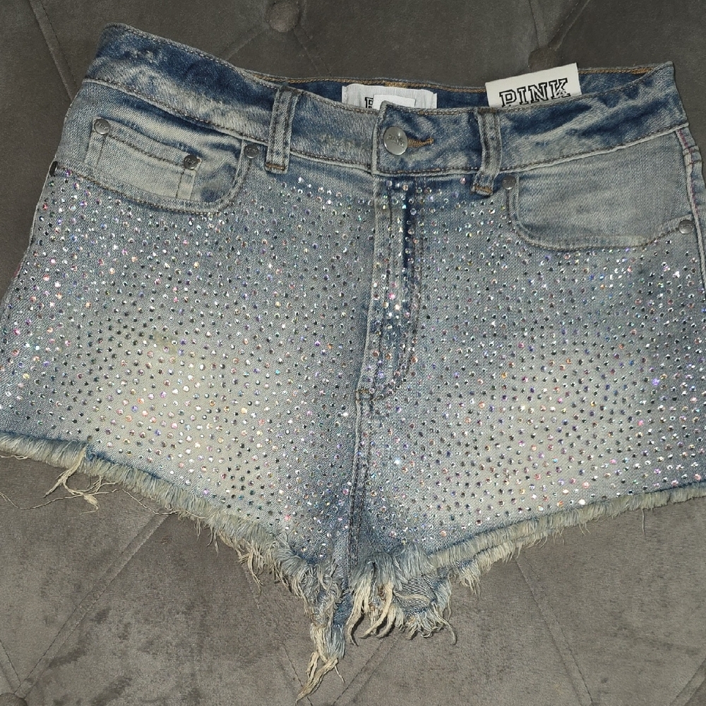 PINK Victoria's Secret Blue Jean Shorts with Sparkle Accents
